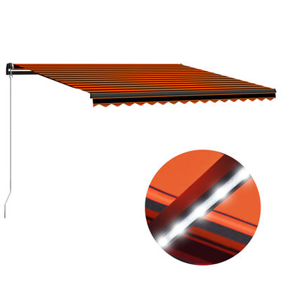 vidaXL narancs és barna kézzel kihúzható LED-es napellenző 400x300 cm