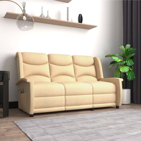 vidaXL 3 személyes krém mikroszálas szövet dönthető masszázsfotel