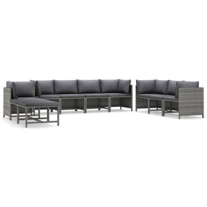 vidaXL 10 r&eacute;szes sz&uuml;rke polyrattan kerti &uuml;lőgarnit&uacute;ra p&aacute;rn&aacute;kkal