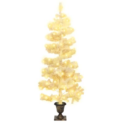 vidaXL fehér PVC kivilágított kacskaringós karácsonyfa kaspóval 120 cm