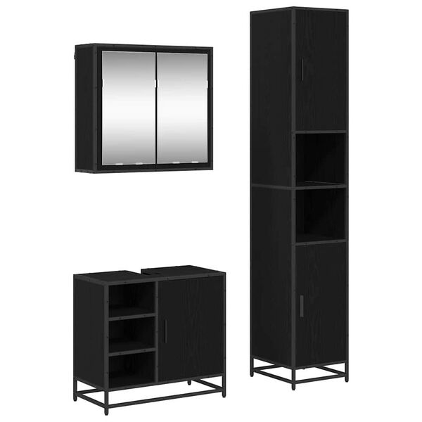 vidaXL Fürdőszoba bútor szett tárolóval 3 pcs Musta tammi Faanyag