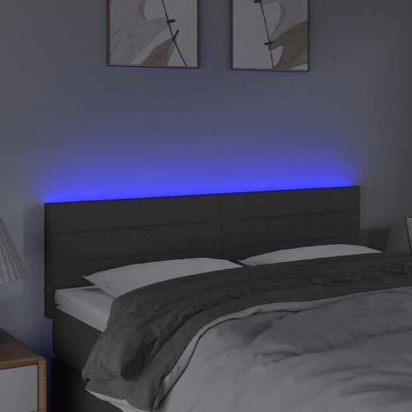 vidaXL sötétszürke szövet LED-es fejtámla 144x5x78/88 cm