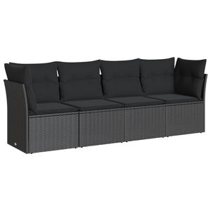 vidaXL 4 r&eacute;szes fekete polyrattan kerti &uuml;lőgarnit&uacute;ra p&aacute;rn&aacute;kkal