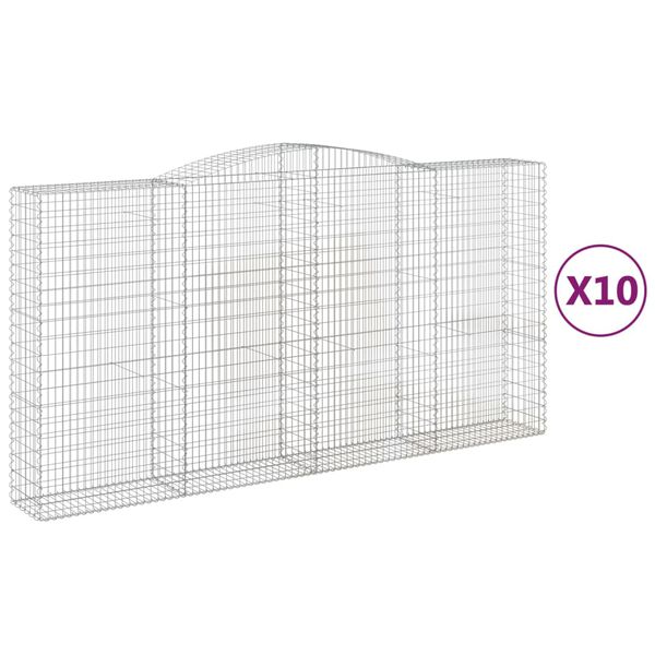 vidaXL 10 db íves horganyzott vas gabion kosár 400x50x200/220 cm