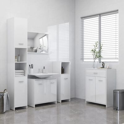 vidaXL 4 részes magasfényű fehér fürdőszobai bútorszett
