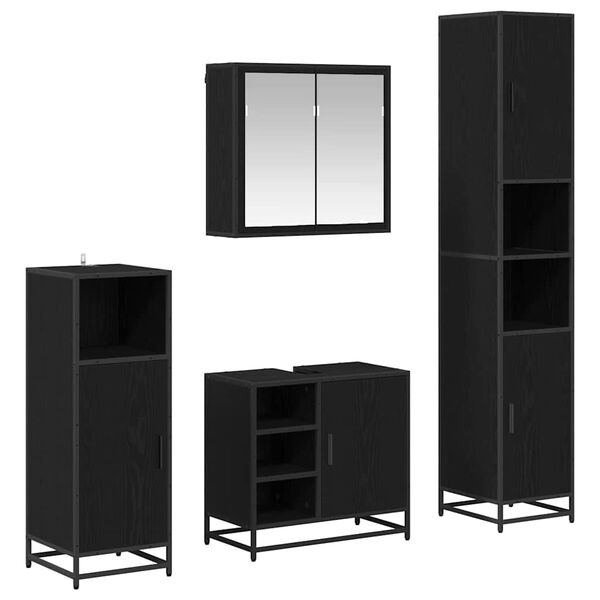 vidaXL F&uuml;rdőszoba b&uacute;tor szett polcokkal 4 pcs Fekete t&ouml;lgy Faanyag