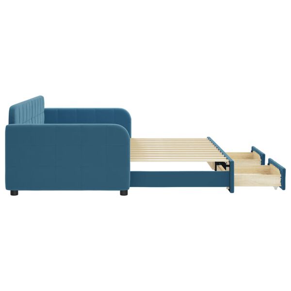 vidaXL kék kihúzható bársony heverő fiókkal 90 x 200 cm