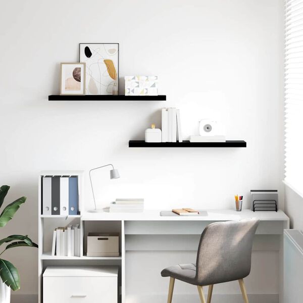 vidaXL 2 db magasf&eacute;nyű fekete MDF lebegő fali polc 90 x 23,5 x 3,8 cm