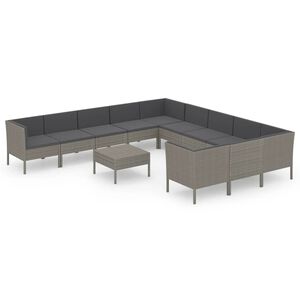 vidaXL 12 r&eacute;szes sz&uuml;rke polyrattan kerti &uuml;lőgarnit&uacute;ra p&aacute;rn&aacute;kkal