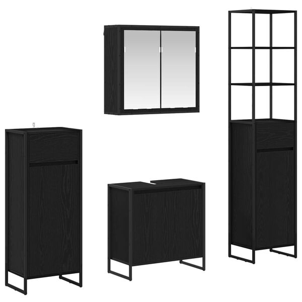 vidaXL F&uuml;rdőszoba b&uacute;tor szett fi&oacute;kkal polcokkal Fekete t&ouml;lgy Faanyag