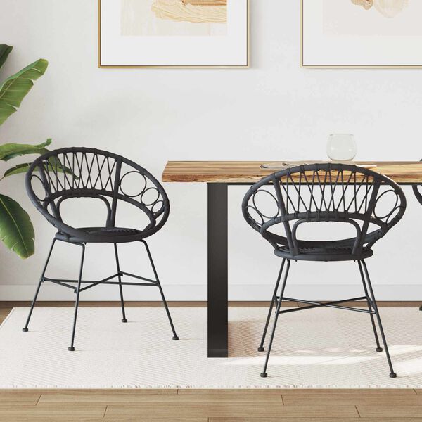 vidaXL &Eacute;tkezősz&eacute;k 2 pcs Fekete 49 x 51 x 81 cm Rattan &eacute;s Vas