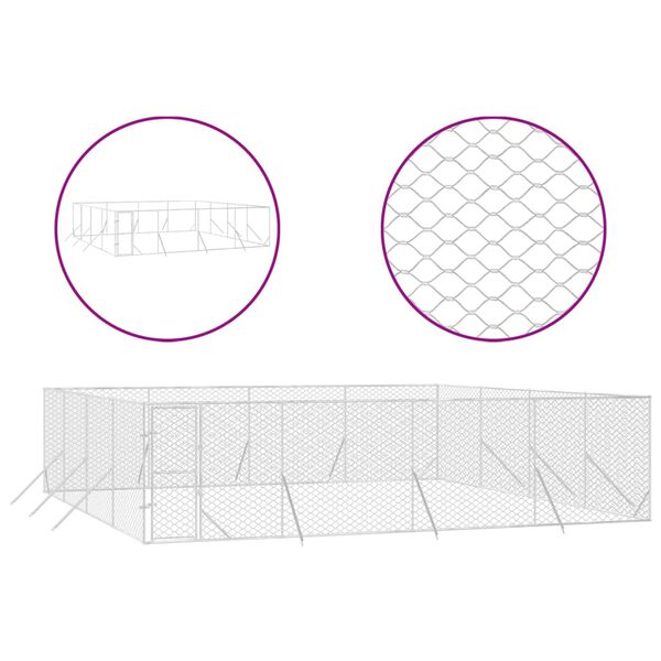 vidaXL ez&uuml;stsz&iacute;nű k&uuml;lt&eacute;ri horganyzott ac&eacute;l kutyakennel 8x8x2 m