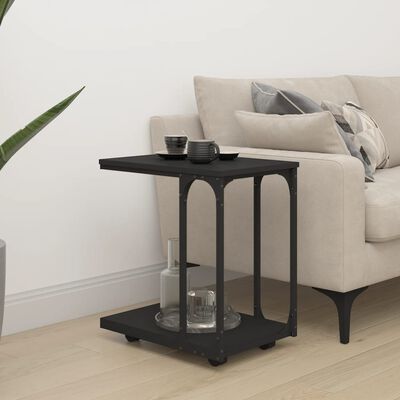 vidaXL fekete szerelt fa kisasztal kerekekkel 50x35x55,5 cm