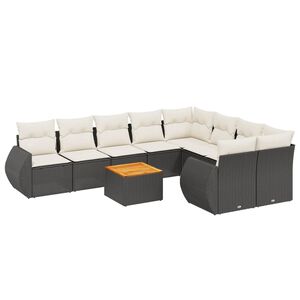 vidaXL 10 r&eacute;szes fekete polyrattan kerti &uuml;lőgarnit&uacute;ra p&aacute;rn&aacute;kkal