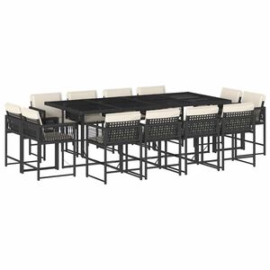 vidaXL 13 r&eacute;szes fekete polyrattan kerti &uuml;lőgarnit&uacute;ra p&aacute;rn&aacute;kkal
