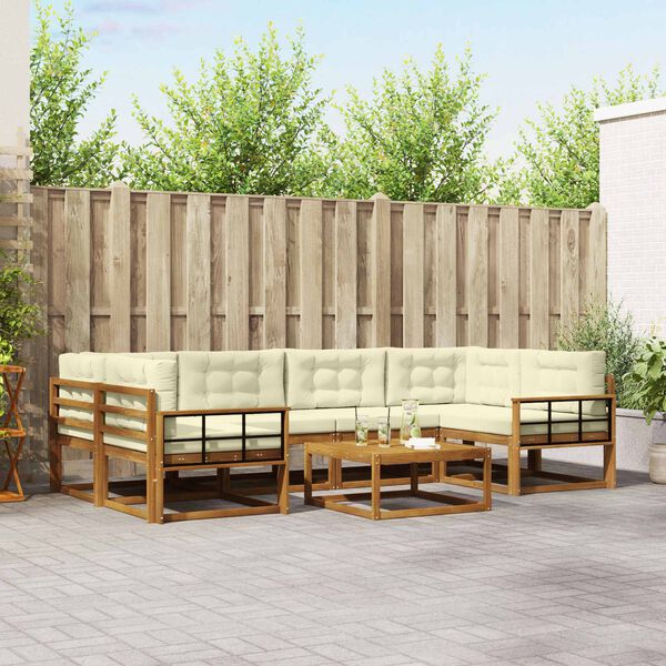 vidaXL K&uuml;lt&eacute;ri kanap&eacute; szett p&aacute;rn&aacute;val 7 pcs Term&eacute;szetes &eacute;s kr&eacute;msz&iacute;nű