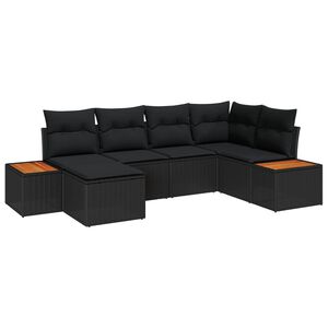 vidaXL Kerti Kanap&eacute; Szett p&aacute;rn&aacute;val t&aacute;rol&oacute;val 7 pcs Fekete Polyrattan