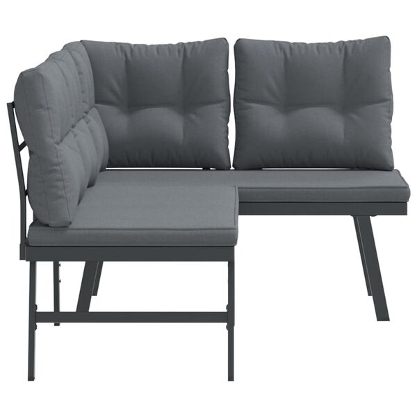vidaXL 2 db fekete porszórt acél kerti pad párnával