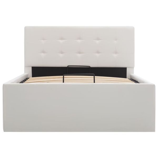 vidaXL feh&eacute;r műbőr &aacute;gykeret hidraulikus &aacute;gyneműtart&oacute;val 90 x 200 cm