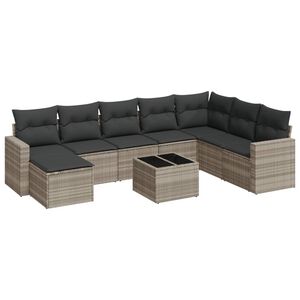 vidaXL 9 r&eacute;szes vil&aacute;gossz&uuml;rke polyrattan kerti &uuml;lőgarnit&uacute;ra p&aacute;rn&aacute;val