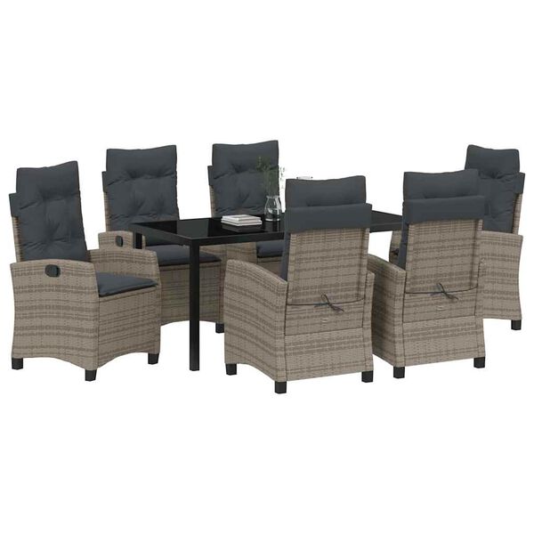 vidaXL Kert &eacute;tkező szett p&aacute;rn&aacute;val 7 pcs Sz&uuml;rke polirattan