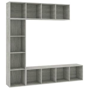 vidaXL 3-r&eacute;szes betonsz&uuml;rke k&ouml;nyv-/TV-szekr&eacute;nyszett 180 x 30 x 180 cm