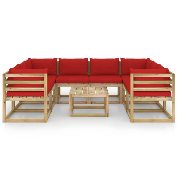 vidaXL 9 r&eacute;szes impregn&aacute;lt fenyőfa kerti b&uacute;torgarnit&uacute;ra p&aacute;rn&aacute;kkal