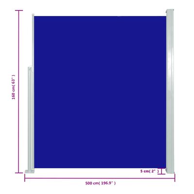 vidaXL kék behúzható oldalsó napellenző 160 x 500 cm