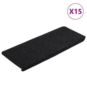 vidaXL 15 db fekete &ouml;ntapad&oacute; l&eacute;pcsőszőnyeg 65x24,5x3,5 cm