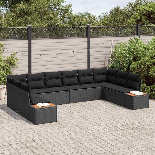 vidaXL Kerti Kanap&eacute; Szett p&aacute;rn&aacute;val t&aacute;rol&oacute;val 10 pcs Fekete Polyrattan