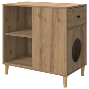 vidaXL Macska H&aacute;z K&eacute;zműves T&ouml;lgy sz&iacute;nű 72 x 42,5 x 70 cm Szerelt Fa