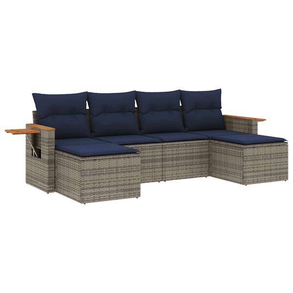 vidaXL 6 r&eacute;szes sz&uuml;rke polyrattan kerti &uuml;lőgarnit&uacute;ra p&aacute;rn&aacute;val