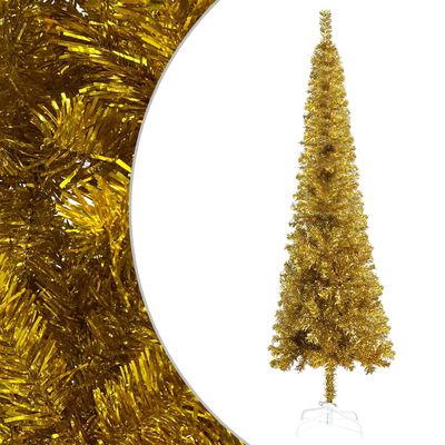 vidaXL arany megvilágított vékony műkarácsonyfa gömb szettel 210 cm