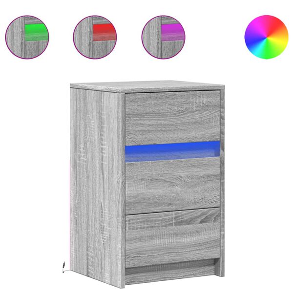 vidaXL szürke sonoma színű szerelt fa éjjeliszekrény LED-fényekkel