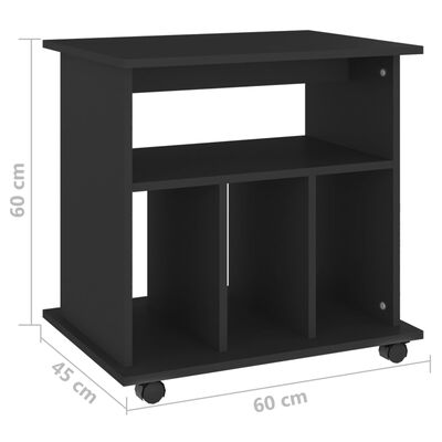 vidaXL fekete forgácslap kerekes szekrény 60 x 45 x 60 cm
