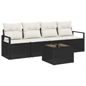 vidaXL Kanap&eacute; Szett 5 pcs Fekete &eacute;s Kr&eacute;m polirattan