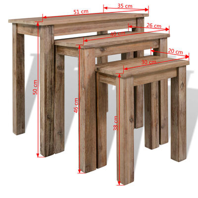 vidaXL 3 darabos tömör akácfa egymásba tolható asztal