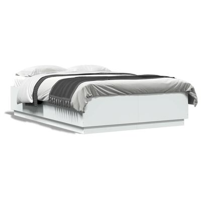 vidaXL fehér szerelt fa ágykeret LED-világítással 120 x 200 cm