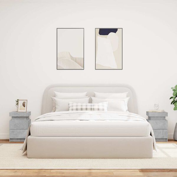 vidaXL 2 db betonszürke éjjeliszekrény LED-világítással 35x39x55 cm