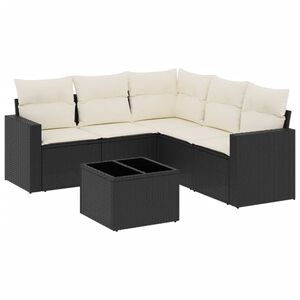 vidaXL 6 r&eacute;szes fekete polyrattan kerti &uuml;lőgarnit&uacute;ra p&aacute;rn&aacute;kkal