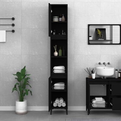 vidaXL fekete szerelt fa fürdőszobaszekrény 30 x 30 x 190 cm
