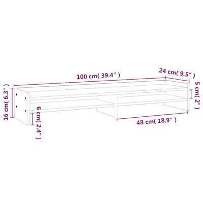 vidaXL szürke tömör fenyőfa monitorállvány 100x24x16 cm