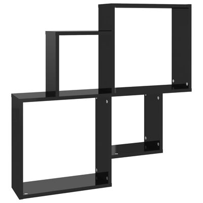vidaXL magasfényű fekete forgácslap fali kockapolc 80 x 15 x 78,5 cm