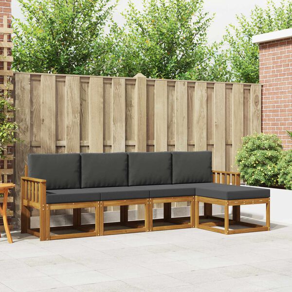 vidaXL K&uuml;lt&eacute;ri kanap&eacute; szett 5 pcs Term&eacute;szetes &eacute;s antracit T&ouml;m&ouml;r Ak&aacute;cfa