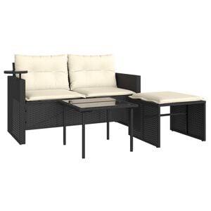 vidaXL 3 r&eacute;szes fekete polyrattan kerti &uuml;lőgarnit&uacute;ra p&aacute;rn&aacute;val