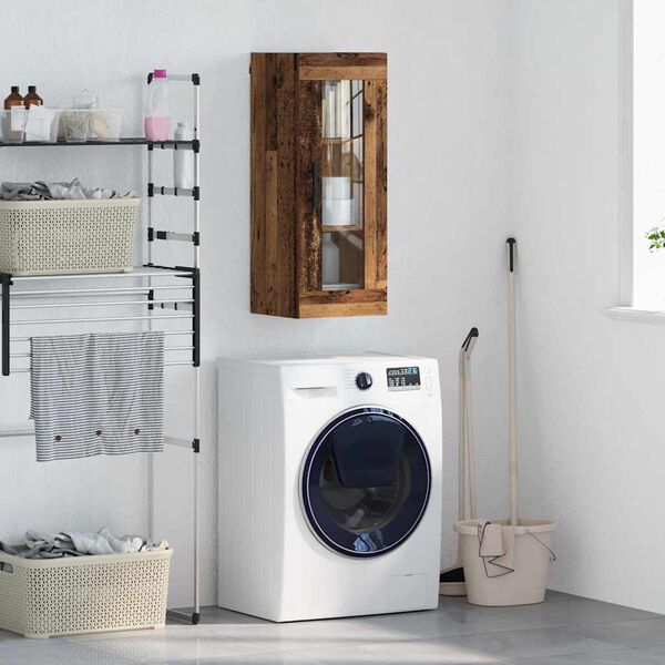 vidaXL Fali szekr&eacute;ny &Ouml;reg fa 34,5 x 34 x 90 cm Műanyag Fa &eacute;s &Uuml;veg