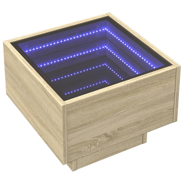 vidaXL sonoma t&ouml;lgy sz&iacute;nű szerelt fa kisasztal LED-del 40 x 40 x 30 cm
