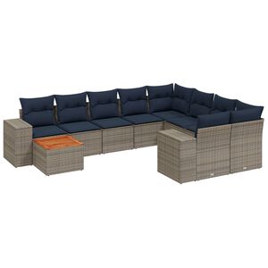 vidaXL 10 db sz&uuml;rke polyrattan kerti kanap&eacute;garnit&uacute;ra p&aacute;rn&aacute;kkal