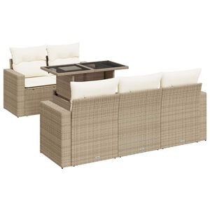 vidaXL 6 r&eacute;szes b&eacute;zs polyrattan kerti &uuml;lőgarnit&uacute;ra p&aacute;rn&aacute;val