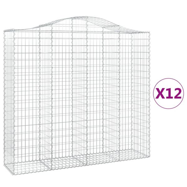 vidaXL 12 db íves horganyzott vas gabion kosár 200x50x180/200 cm